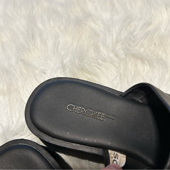 Vintage Cherokee Black Leather Chunky Platform Slip On Sandal Size 8 - Picture 8 of 12
